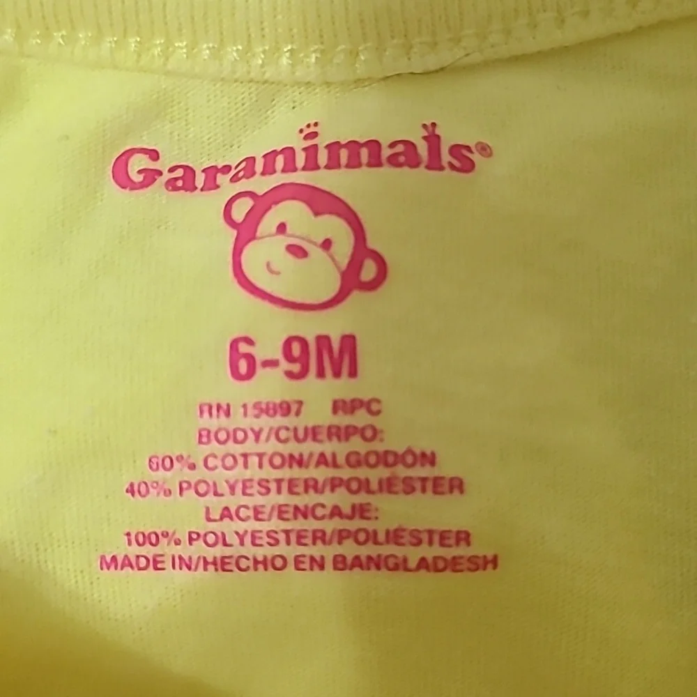 GARANIMALS Bright Yellow Sleeveless Baby Bottom Snap Bodysuit - Size: 6-9 Months